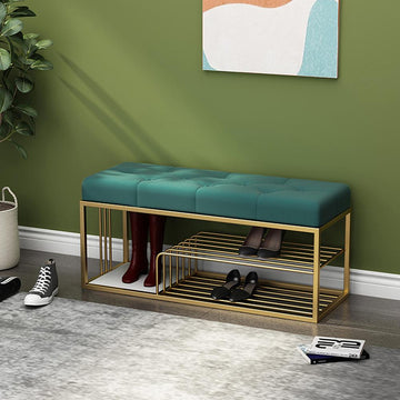 Velvet Upholstered Entryway Bench with Storage Bed Bench in Green
